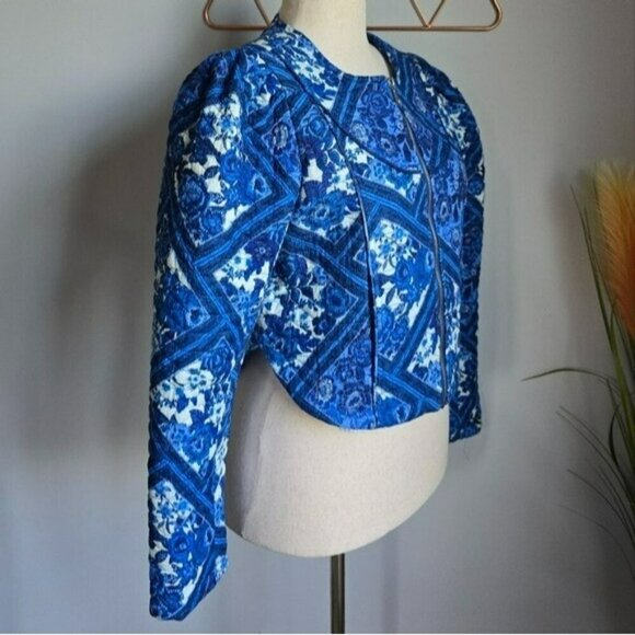 Revolve 7 For All Mankind Blue Toile Floral Quilted Jacket Womens SZ Medium New - Picture 4 of 12